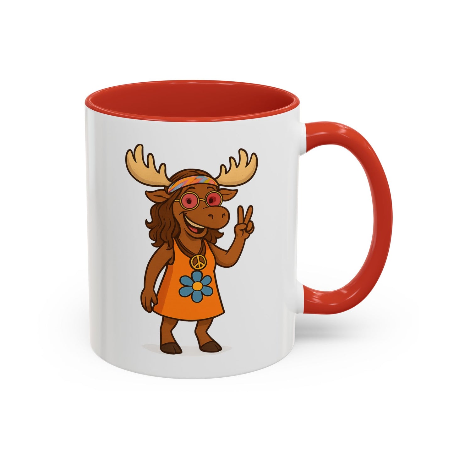 Hippie Moose Coffee Mug — Peace Sign Retro Moose Accent Mug (11/15oz)
