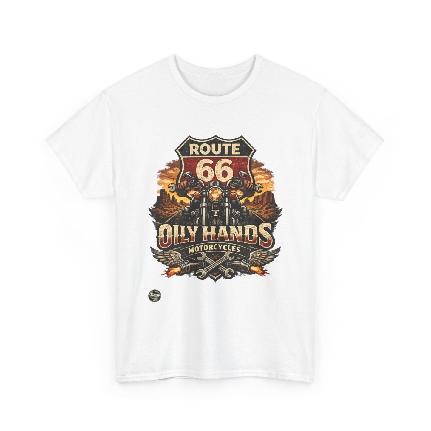 Route 66 'Oily Hands' Vintage Motorcycle T-Shirt #RS001