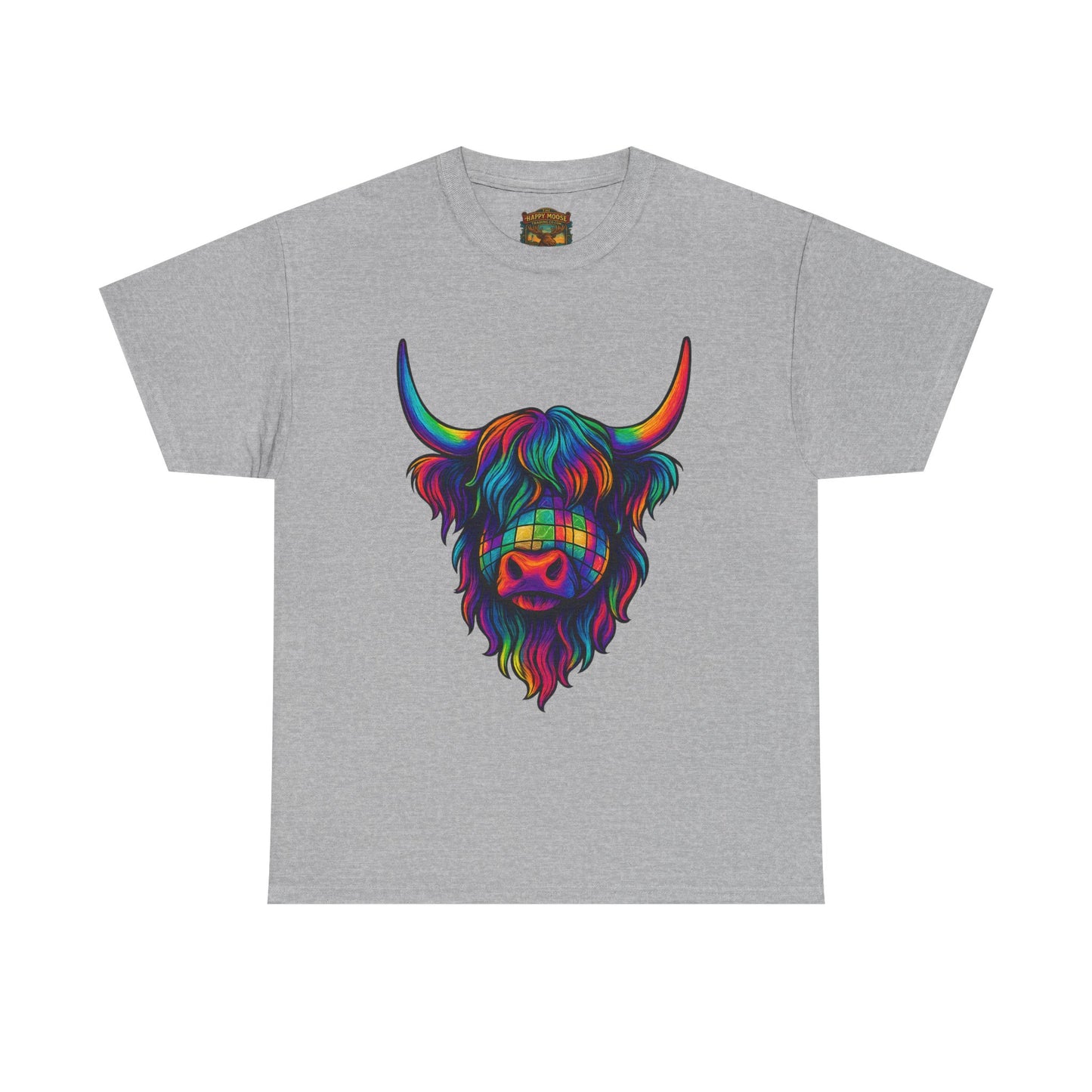 Highland Cow Graphic Tee — Colorful Psychedelic Scottish Highland Cattle T-Shirt