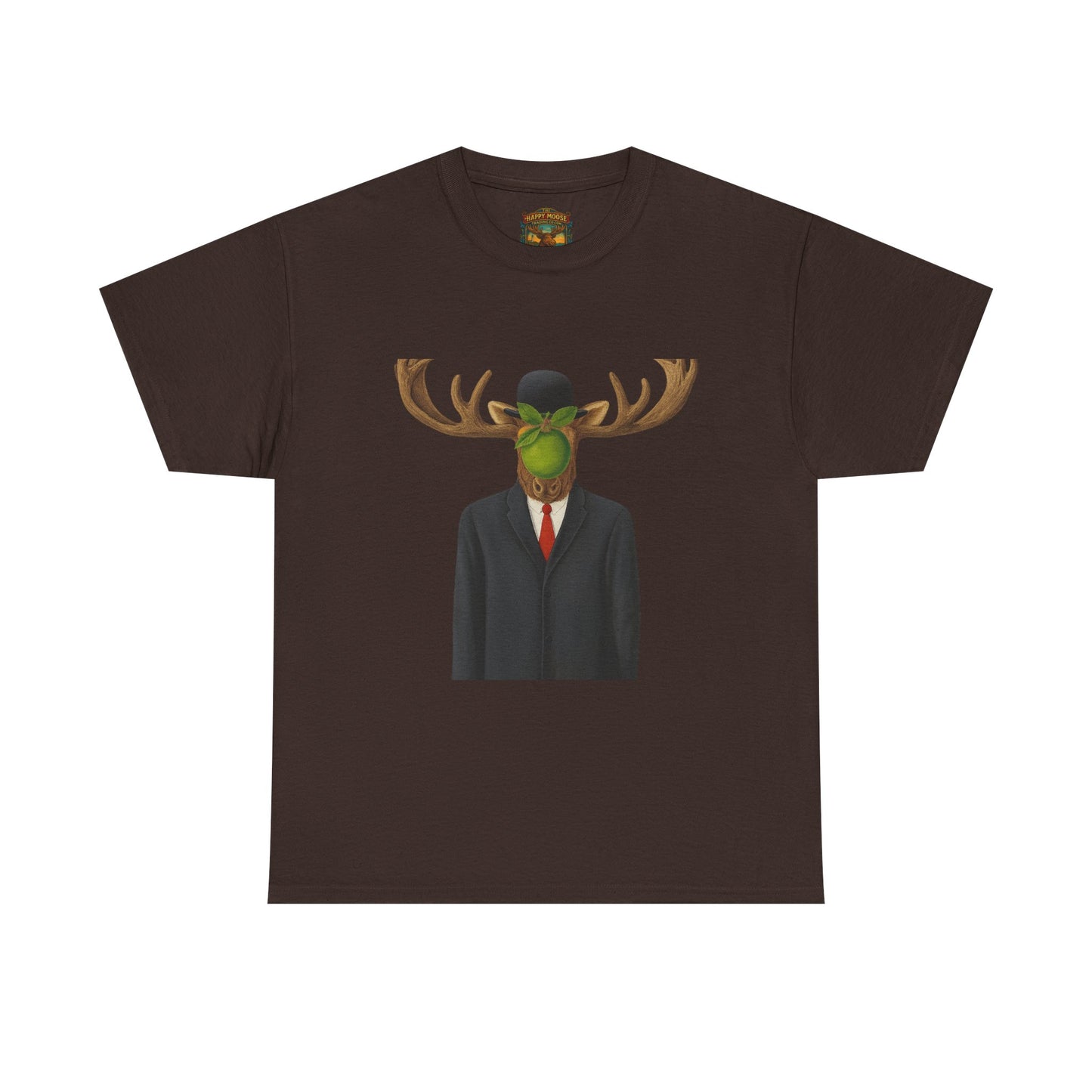 Surreal Moose Head Suit T‑Shirt — 'Man with Antlers' Artistic Graphic Tee