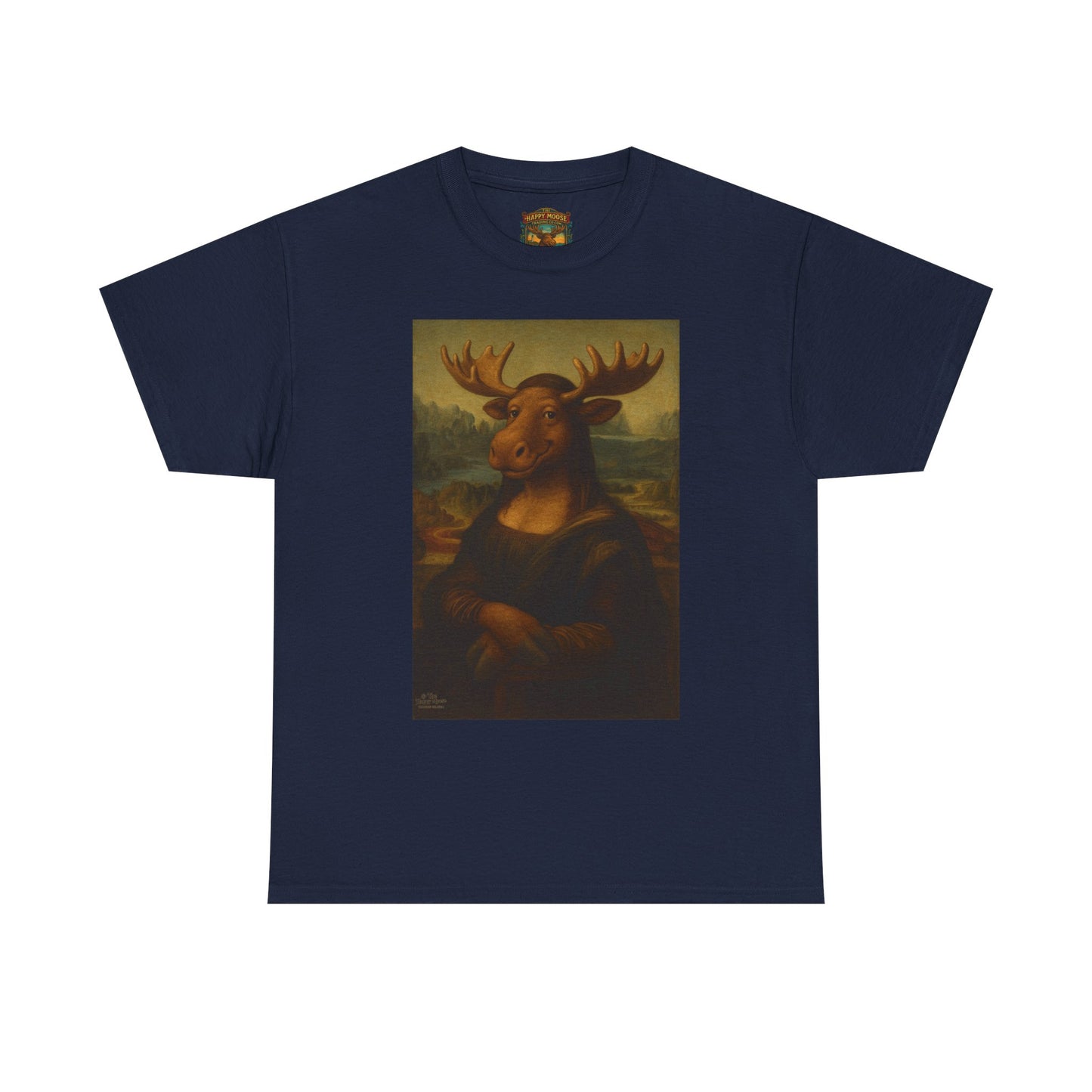 Mona Moose Tee — Funny Renaissance Moose Portrait T‑Shirt