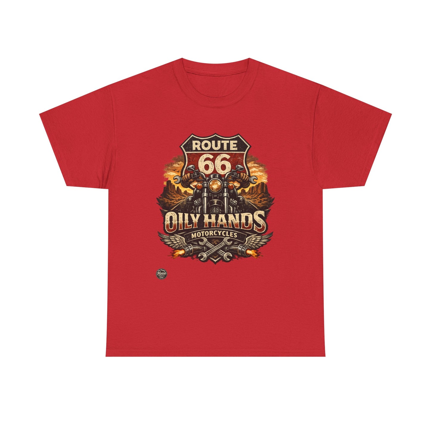 Route 66 'Oily Hands' Vintage Motorcycle T-Shirt #RS001