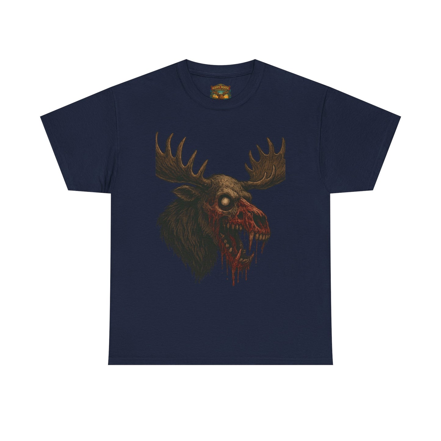 Horror Moose Skull Tee — Creepy Dripping Monster Head Graphic T-Shirt