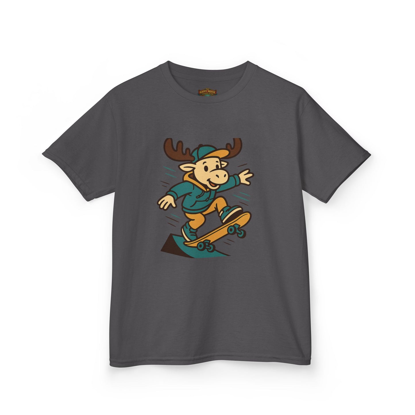 Kids Skateboarding Moose T‑Shirt — Cute Cartoon Skateboard Tee for Boys & Girls