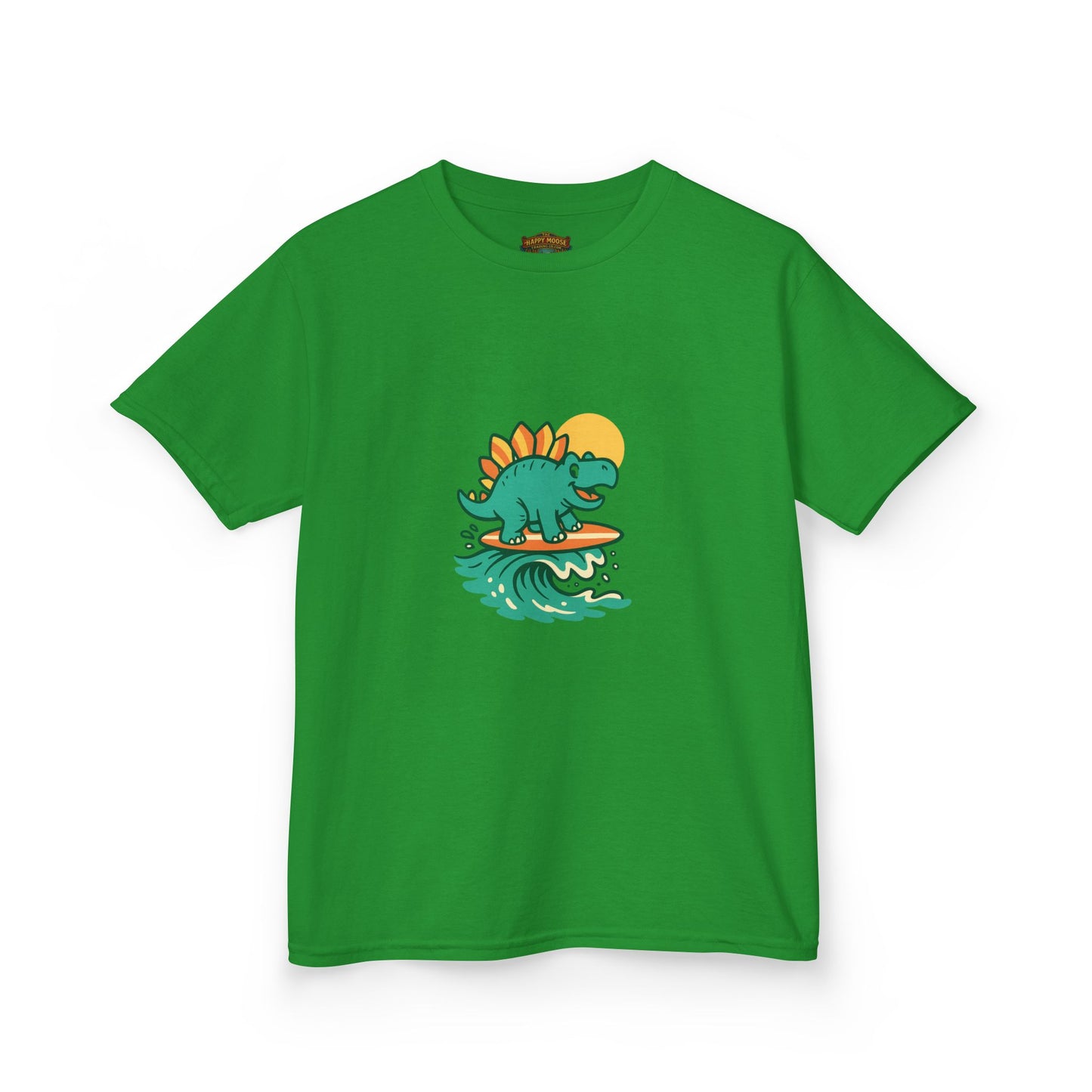 Kids Surfing Dinosaur T-Shirt — Cute Stegosaurus on Wave Graphic Tee