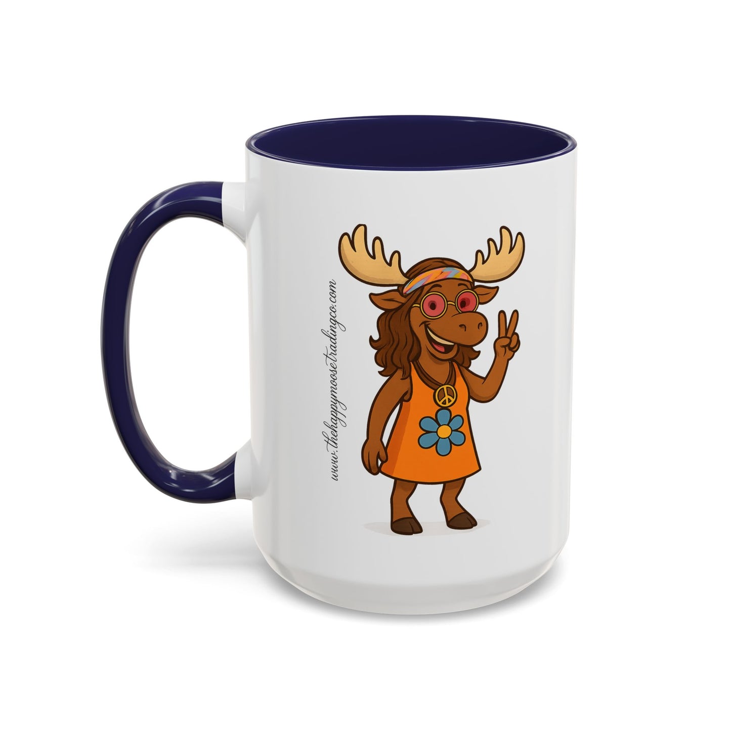 Hippie Moose Coffee Mug — Peace Sign Retro Moose Accent Mug (11/15oz)