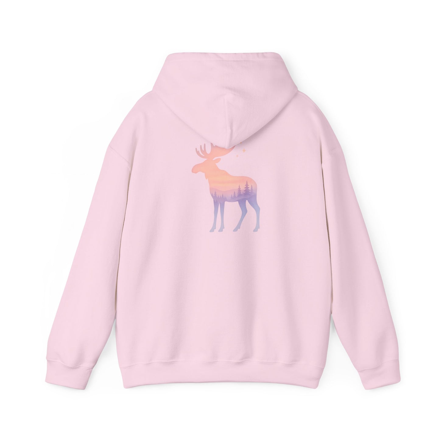 Moose Sunset Hoodie — Pastel Gradient Elk Graphic Pullover