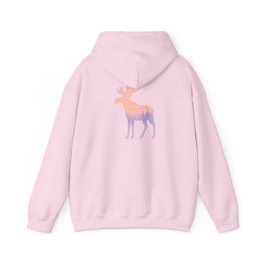 Moose Sunset Hoodie — Pastel Gradient Elk Graphic Pullover