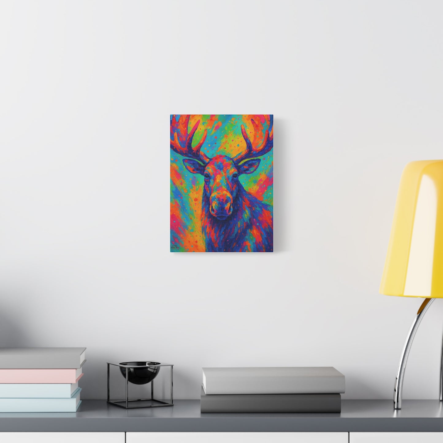 Colorful Moose Wall Art Canvas — Vibrant Wildlife Stretched Matte Canvas