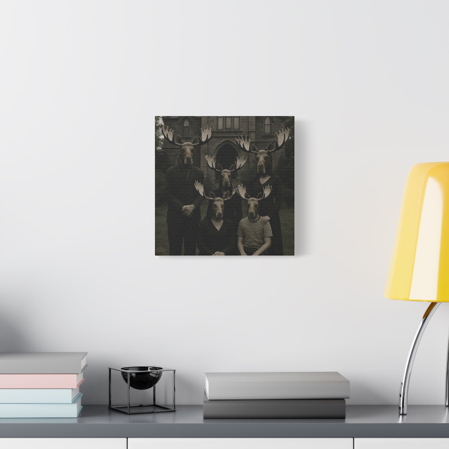 Vintage Family Portrait Moose Heads Matte Canvas Wall Art