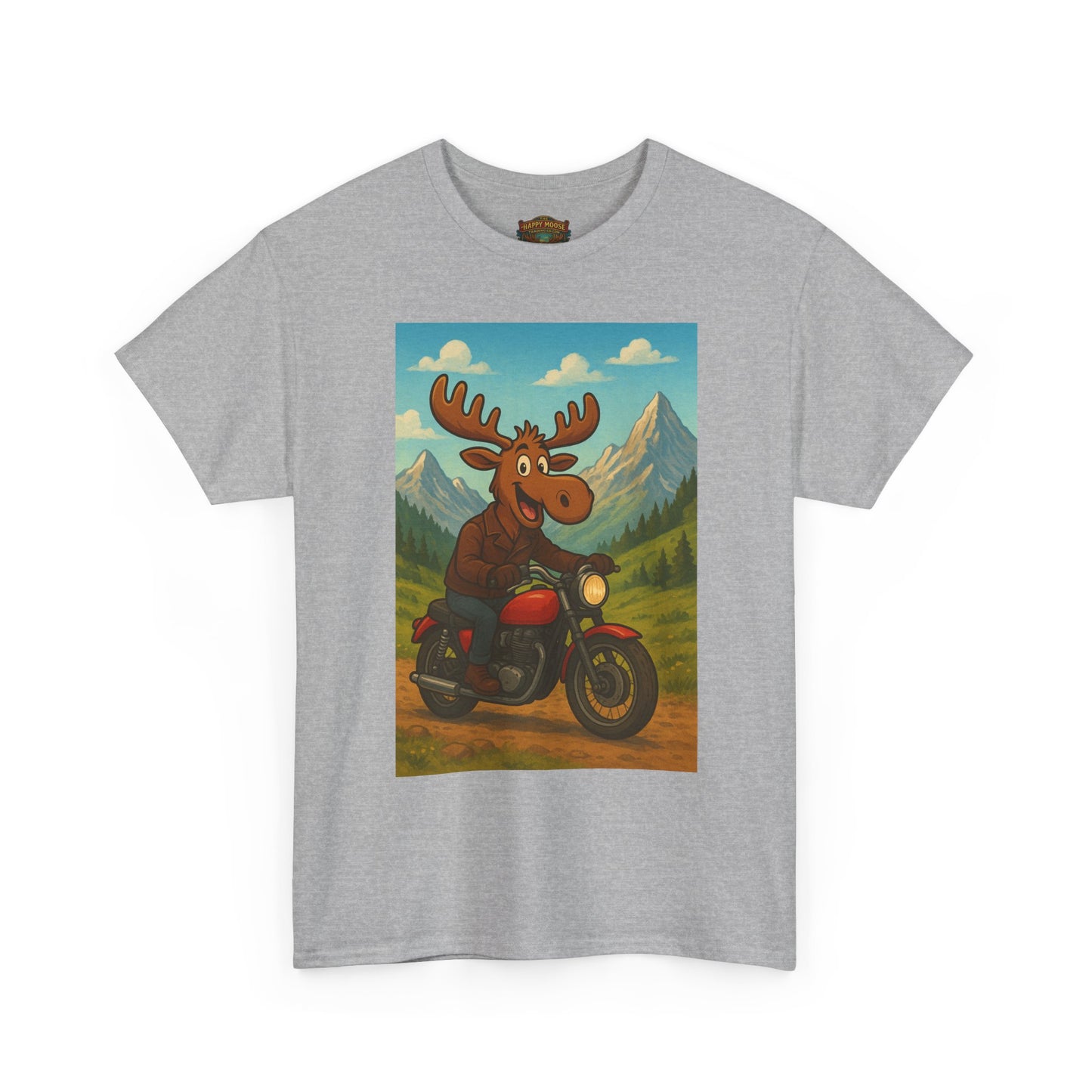 Happy Moose Motorcycle T-Shirt | Vintage Biker Moose Illustration