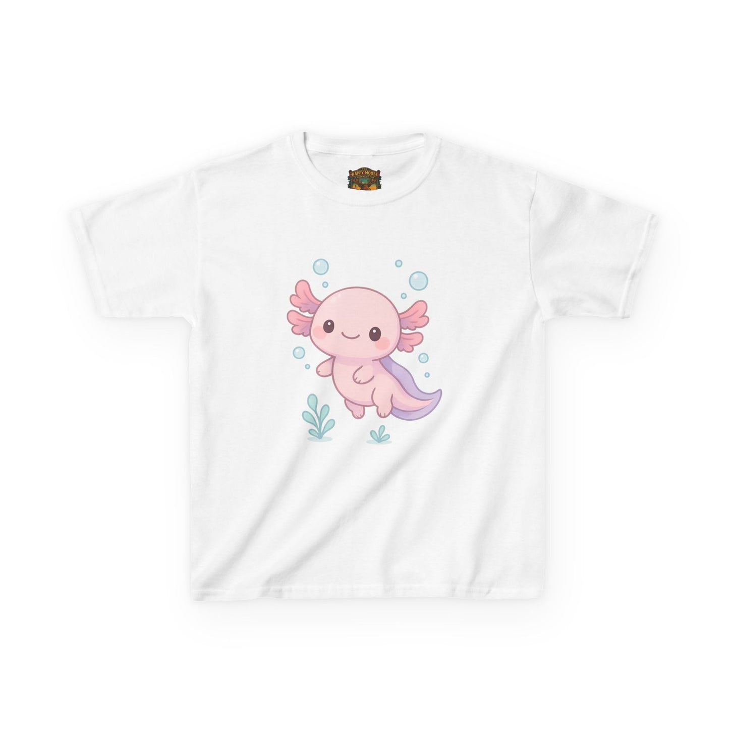 Kids Axolotl T‑Shirt — Cute Pink Axolotl Cartoon Tee for Kids