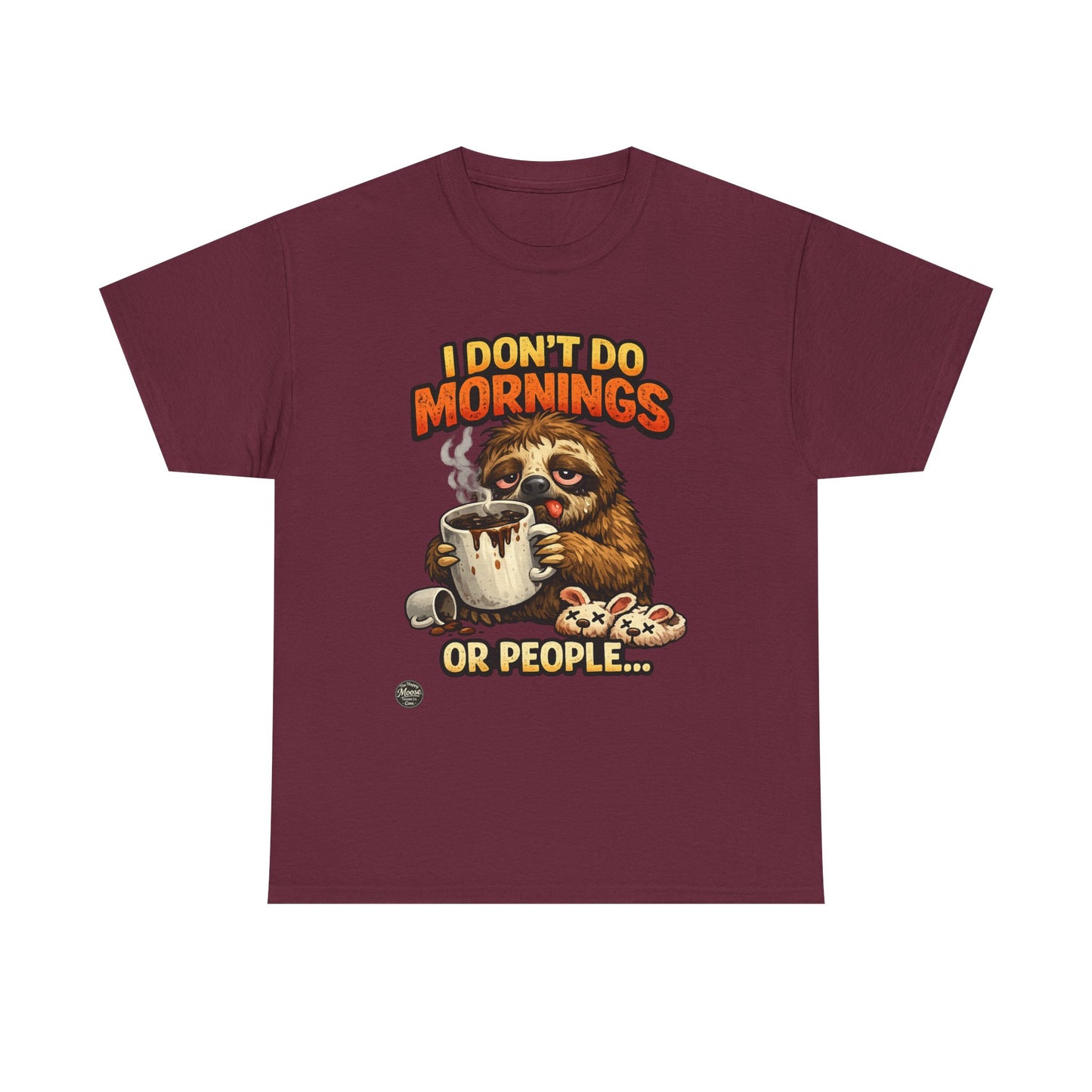 Sloth 'I Don't Do Mornings or People' Graphic Tee - Funny Coffee Shirt for Lazy Morning Lovers