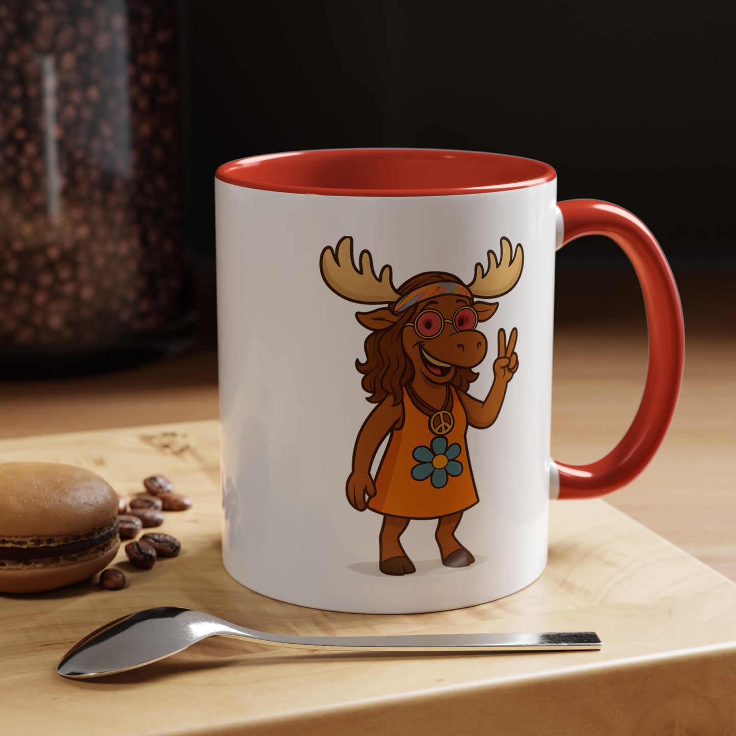 Hippie Moose Coffee Mug — Peace Sign Retro Moose Accent Mug (11/15oz)