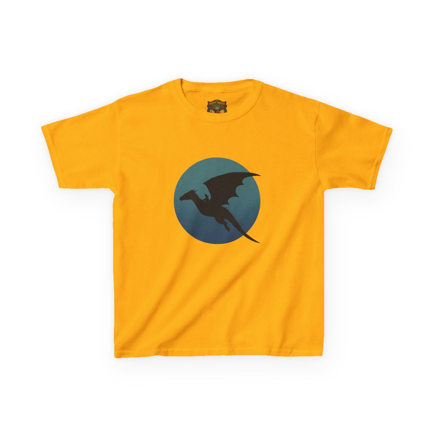 Kids Dragon Silhouette Tee — Fantasy Dragon Circle Graphic Shirt
