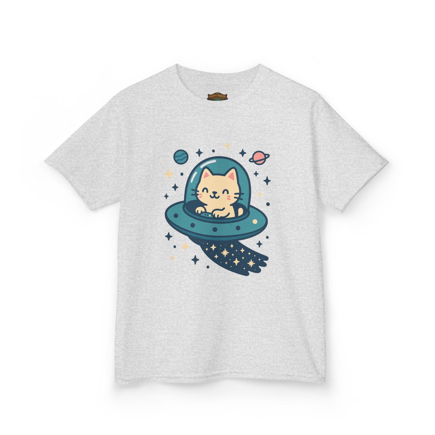 Kids Tee — Cute Cat in UFO Spacecraft Graphic