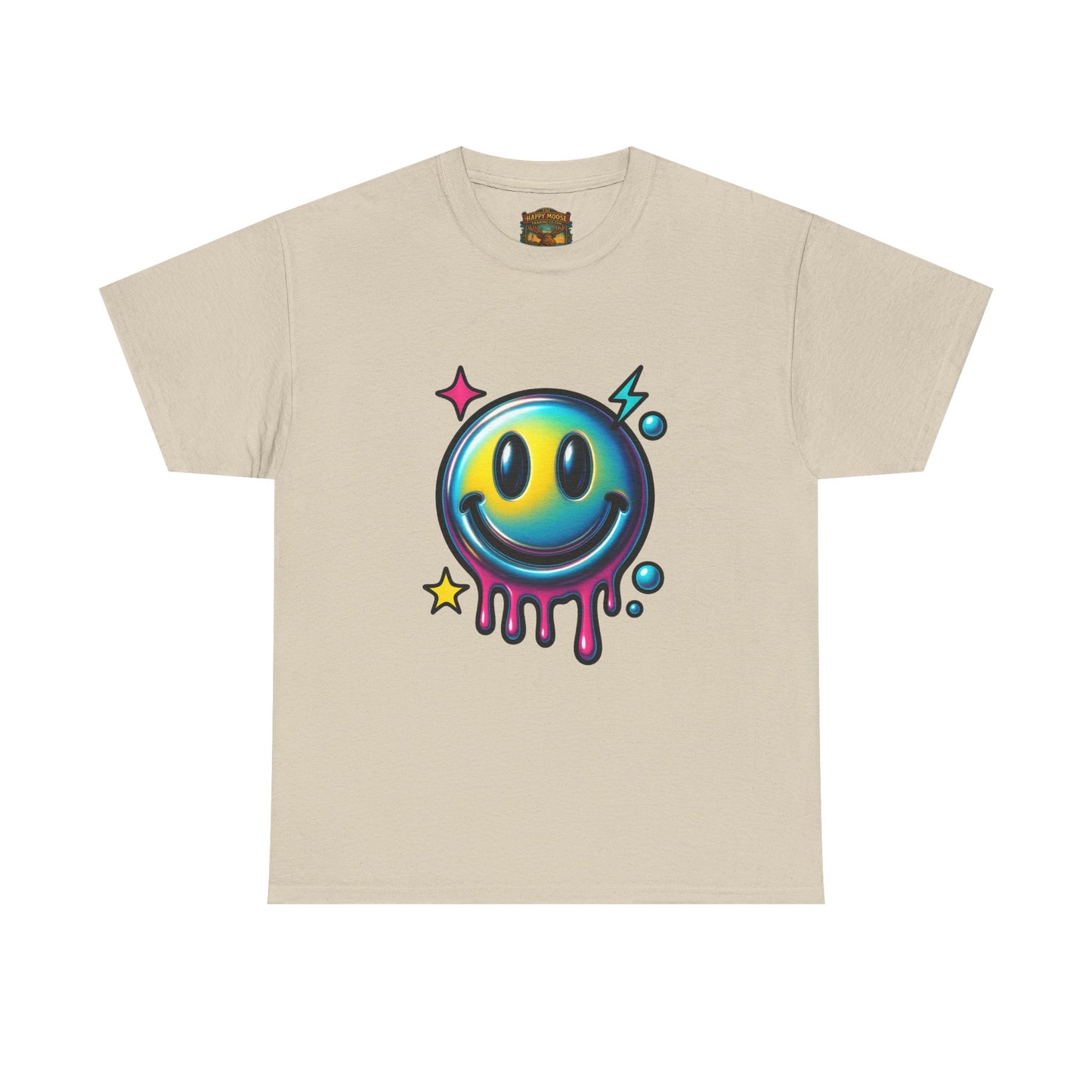Smiley Drip Graphic Tee — Neon Melting Smiley Face T-Shirt