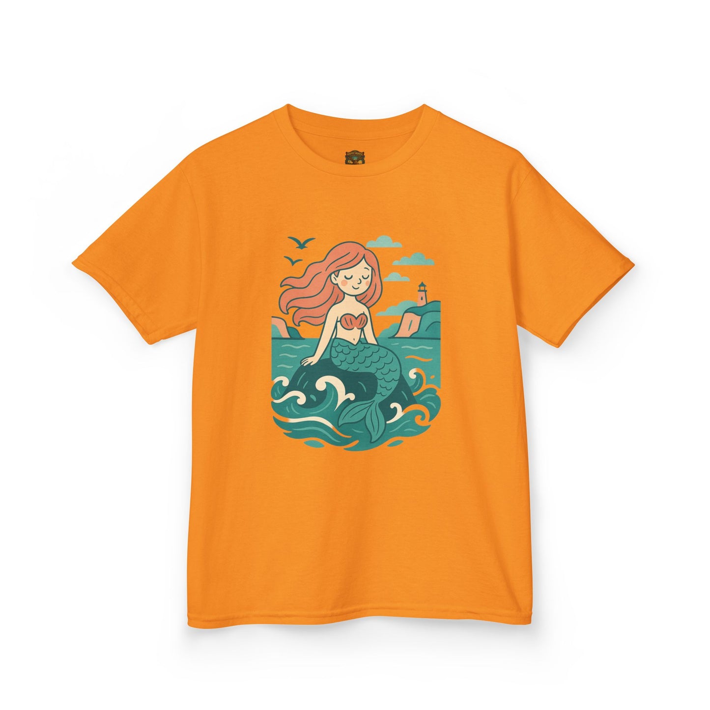 Kids Mermaid Graphic Tee — Cute Redhead Mermaid Ocean Illustration