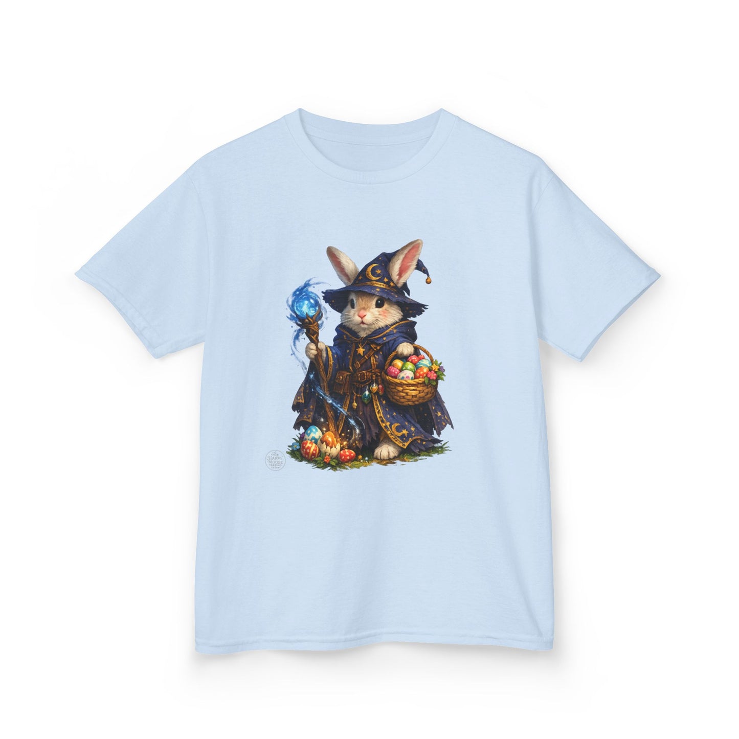 Kids Wizard Bunny T-Shirt — Cute Magic Rabbit with Staff & Basket of Treats
