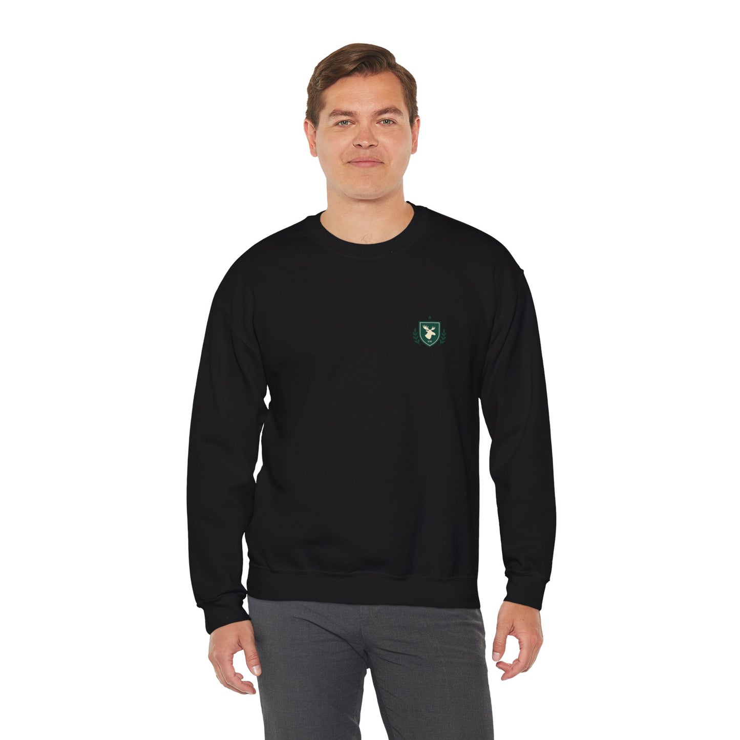 Embroidered Crest Crewneck Sweatshirt — Minimal Vintage Shield Logo
