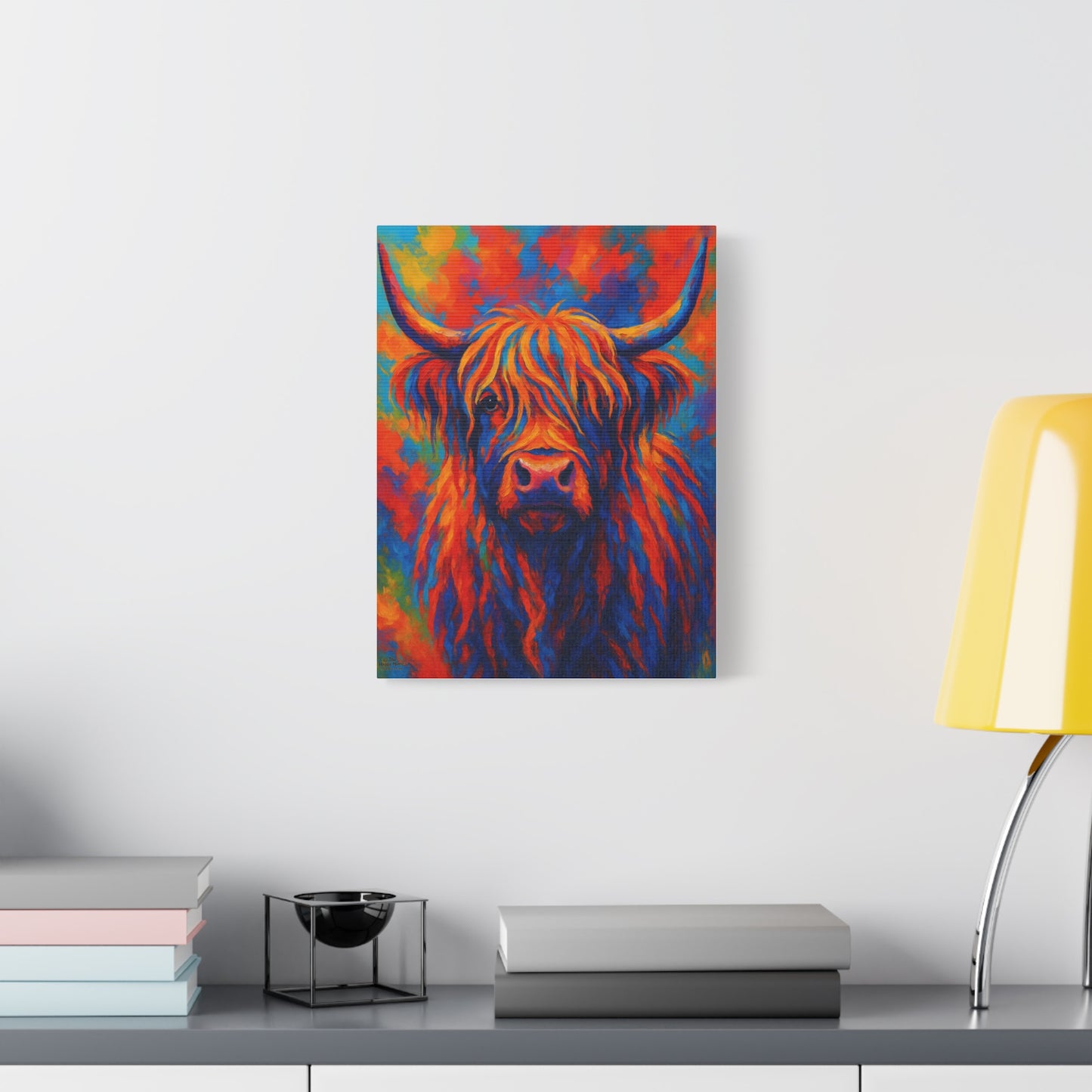 Colorful Highland Cow Canvas Print – Vibrant Pop Art Cattle Wall Decor
