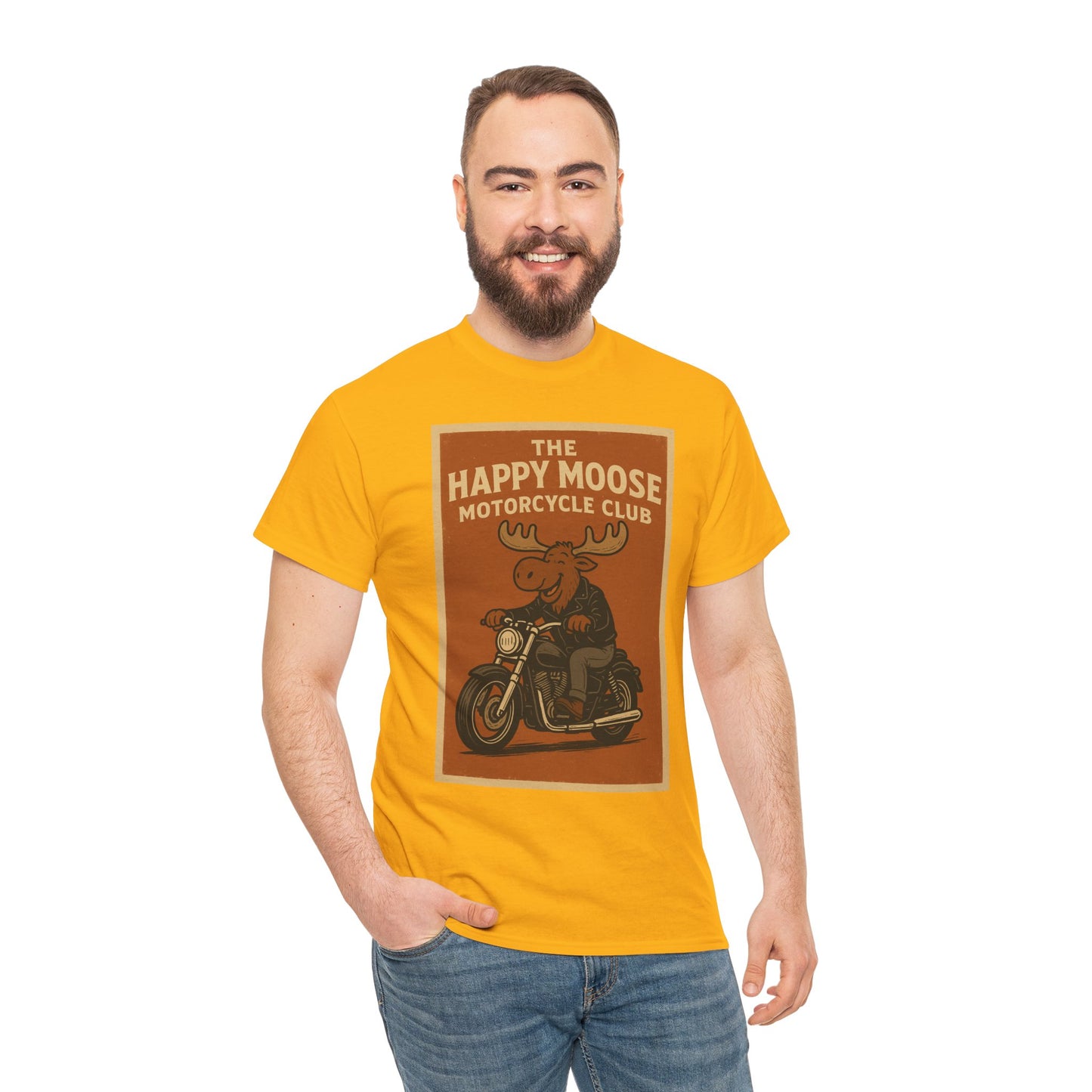"Ride with style in the Happy Moose Motorcycle Club T-Shirt. Premium comfort, bold biker design—perfect for riders & fans alike."