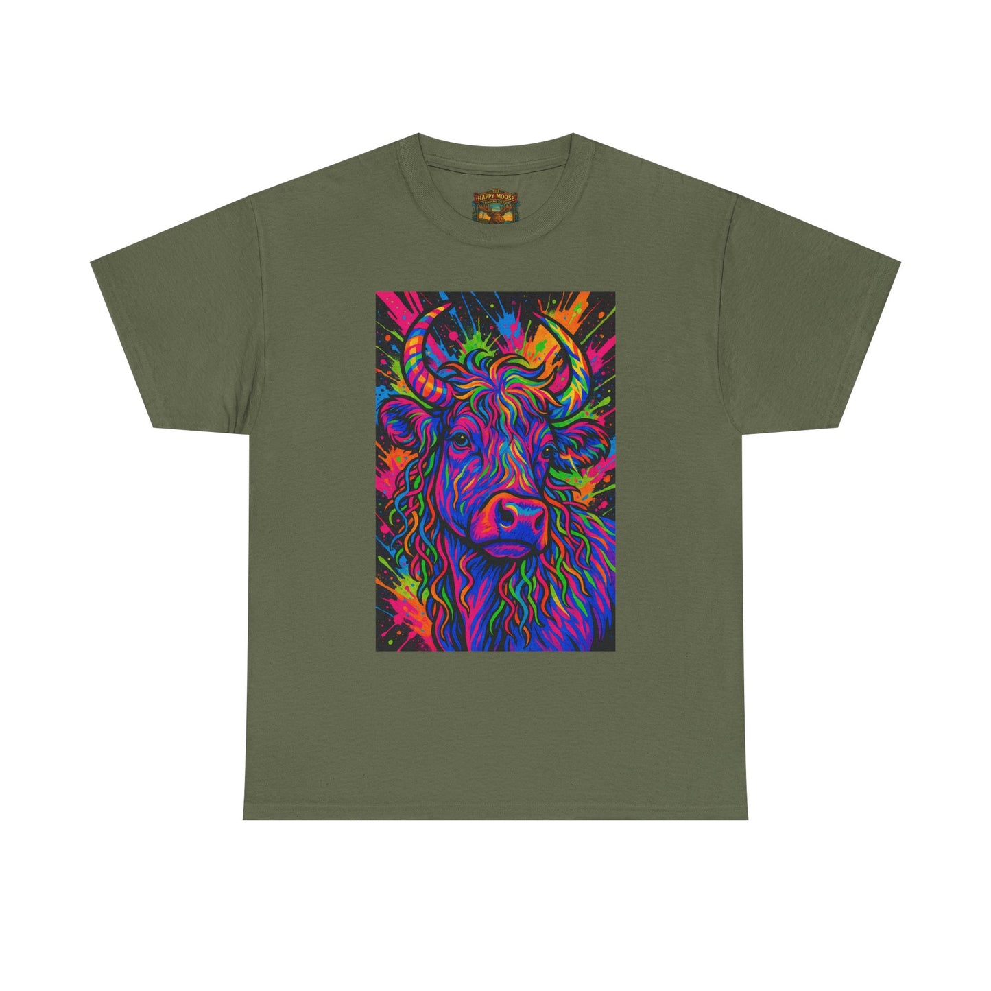 Psycadelic Highland Cow T-Shirt | Retro Rainbow Cow Art 1
