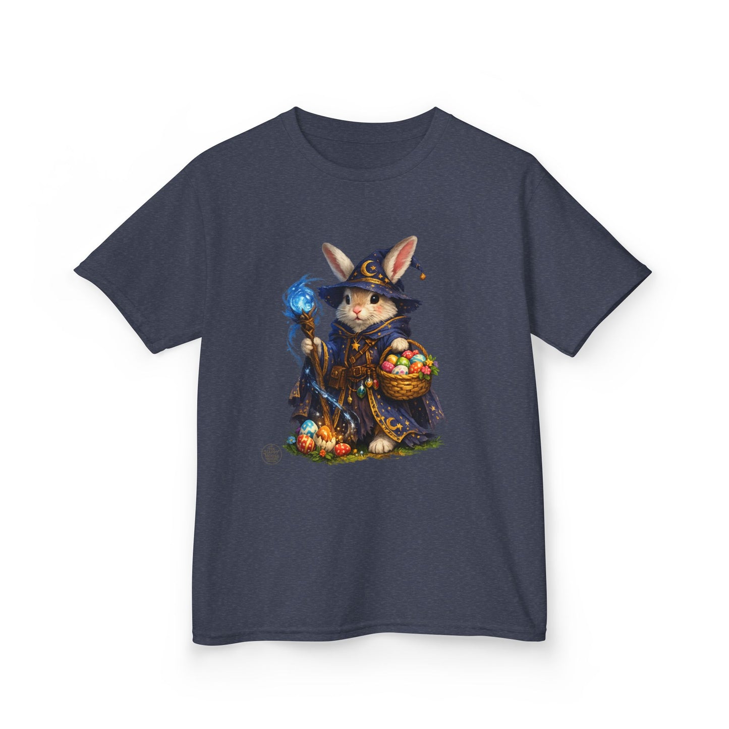 Kids Wizard Bunny T-Shirt — Cute Magic Rabbit with Staff & Basket of Treats