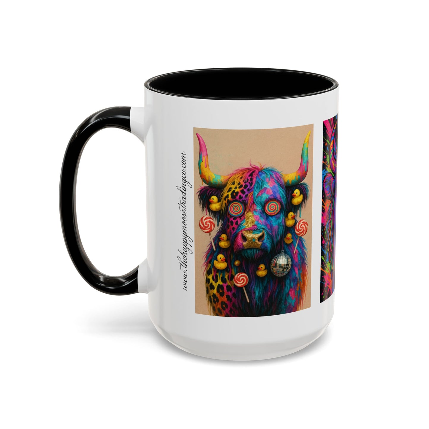 Psychedelic Highland Cow Accent Coffee Mug — Colorful Neon Farm Animal Art (11/15 oz)
