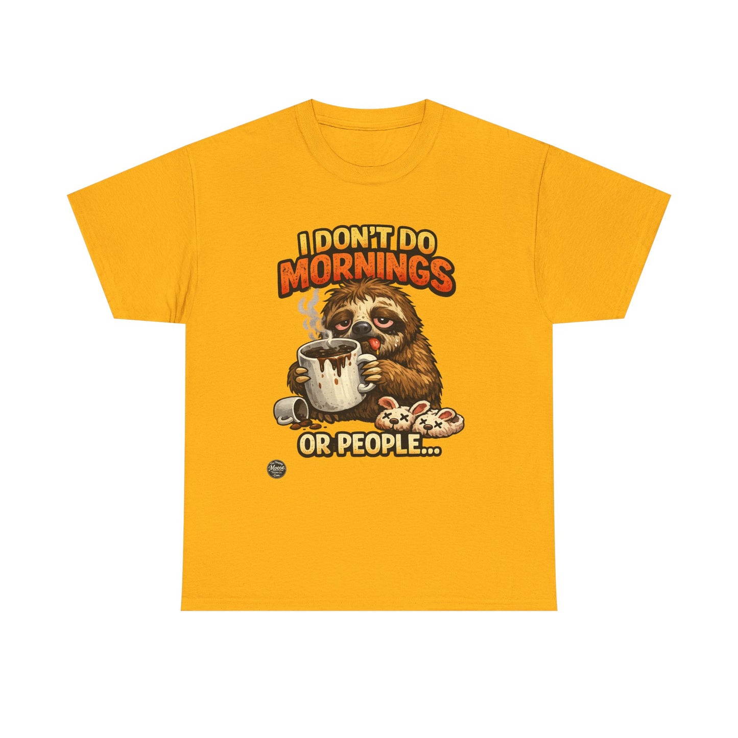 Sloth 'I Don't Do Mornings or People' Graphic Tee - Funny Coffee Shirt for Lazy Morning Lovers