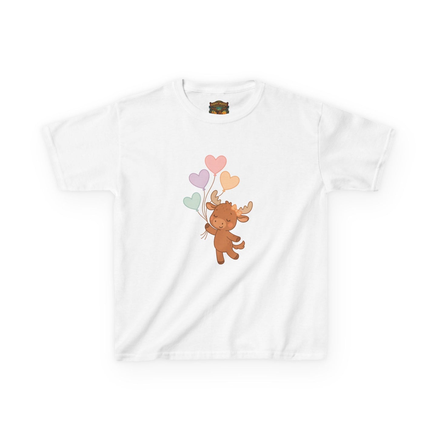 Kids Tee — Cute Moose Holding Heart Balloons | Toddler Gift