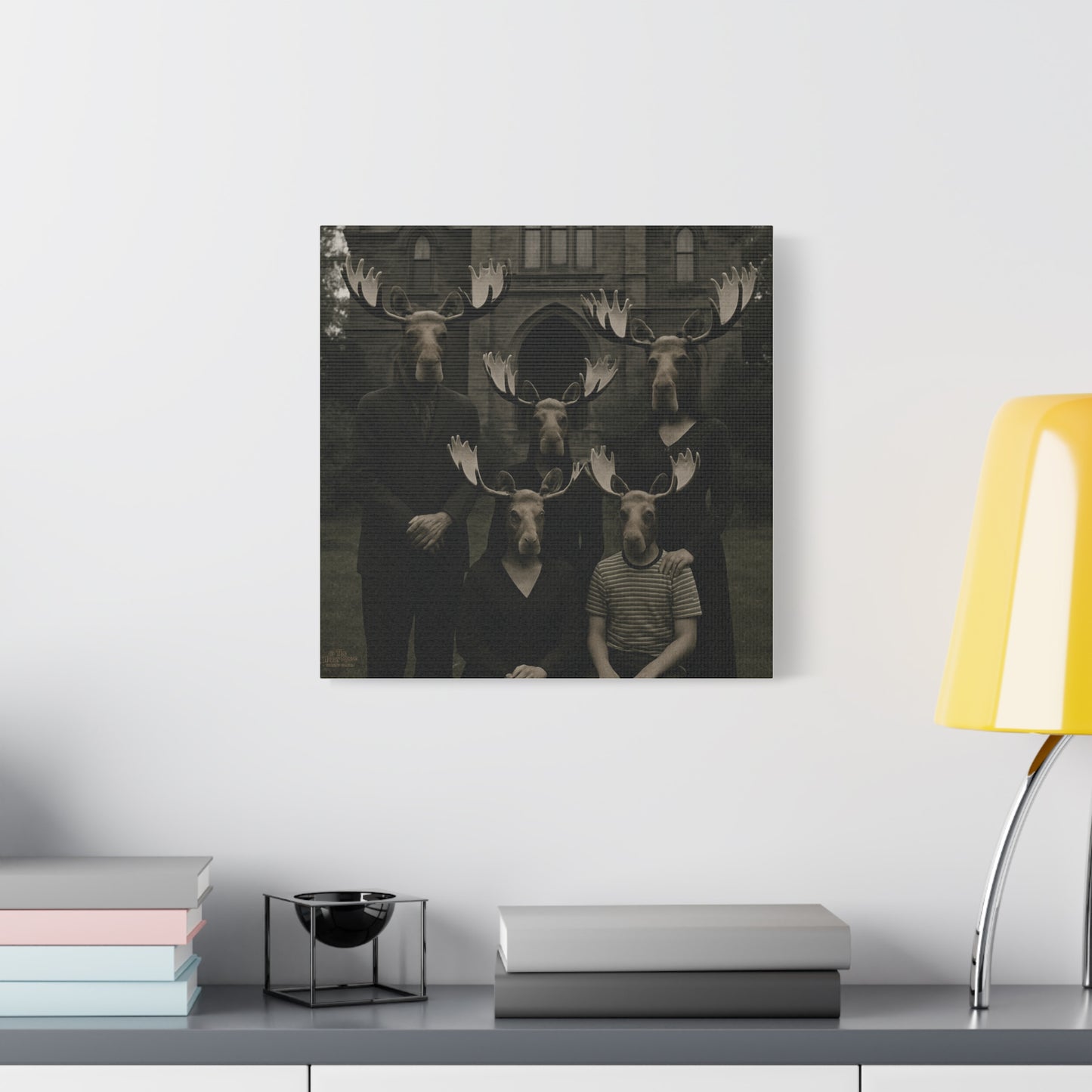 Vintage Family Portrait Moose Heads Matte Canvas Wall Art