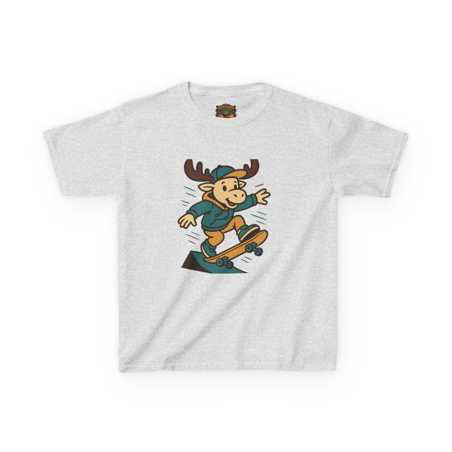 Kids Skateboarding Moose T‑Shirt — Cute Cartoon Skateboard Tee for Boys & Girls