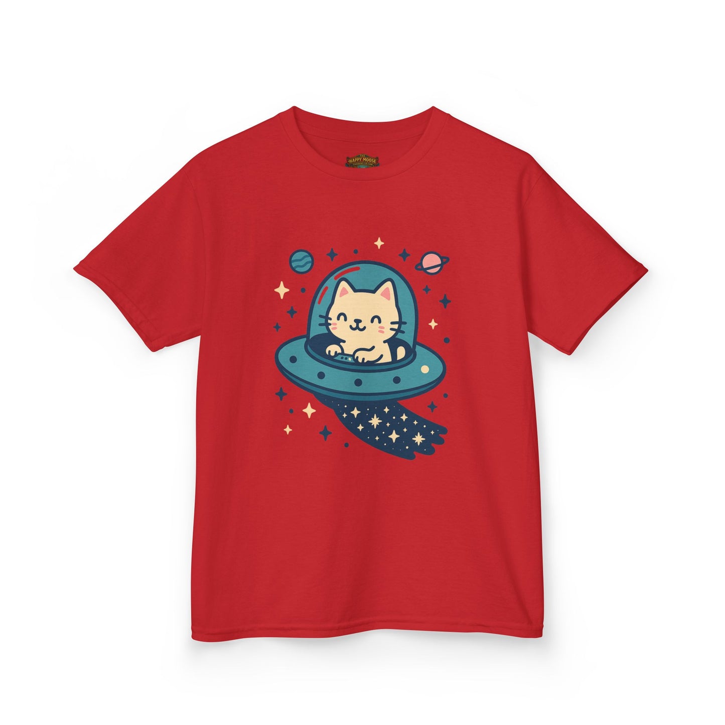 Kids Tee — Cute Cat in UFO Space Shirt