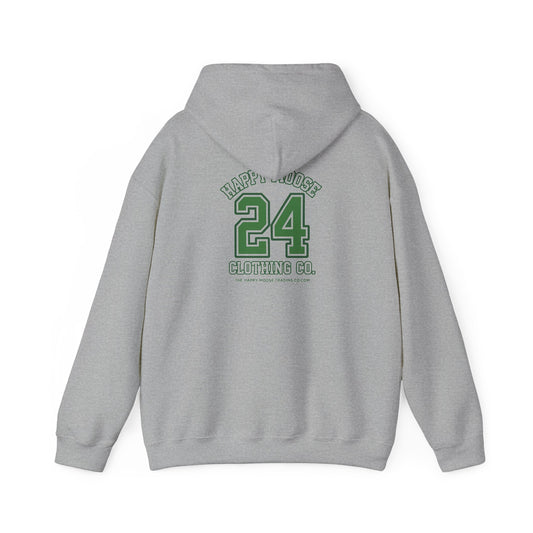 Vintage Athletic Hoodie - "24" Happy Moose Clothing Co. Back Print