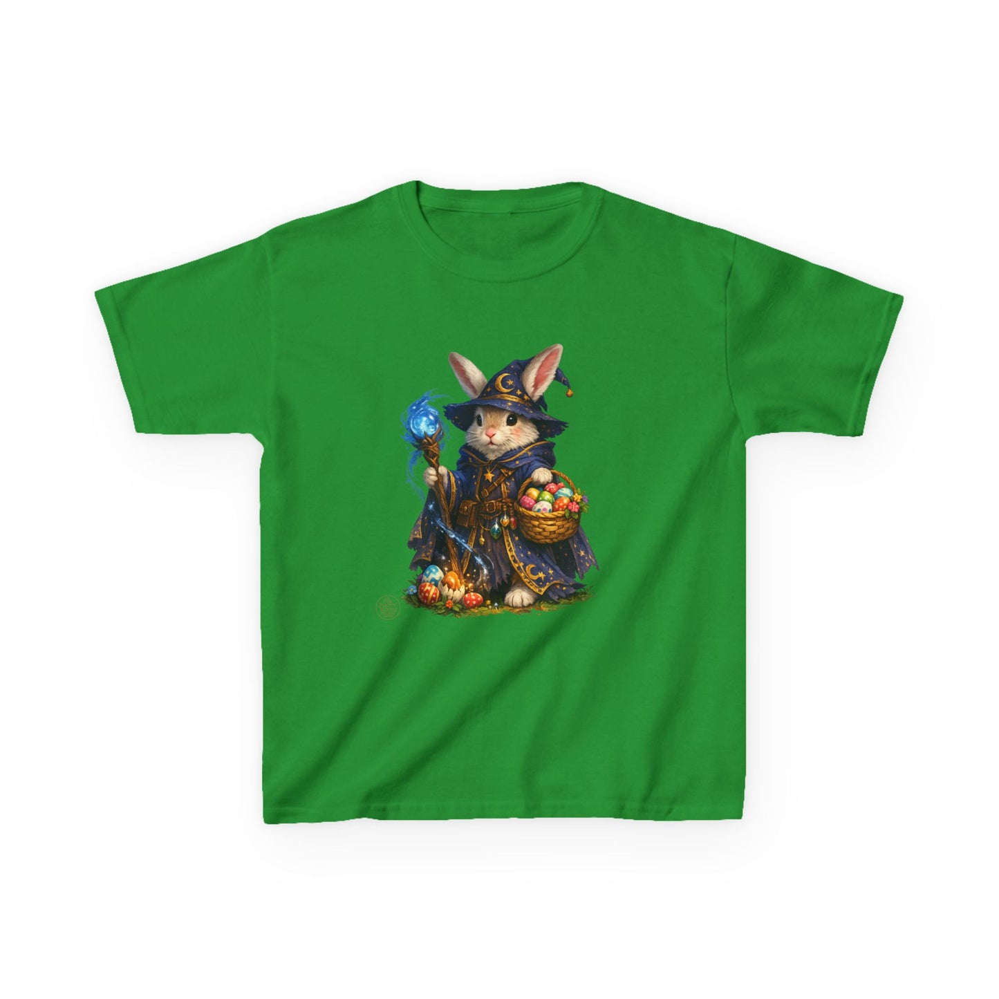 Kids Wizard Bunny T-Shirt — Cute Magic Rabbit with Staff & Basket of Treats