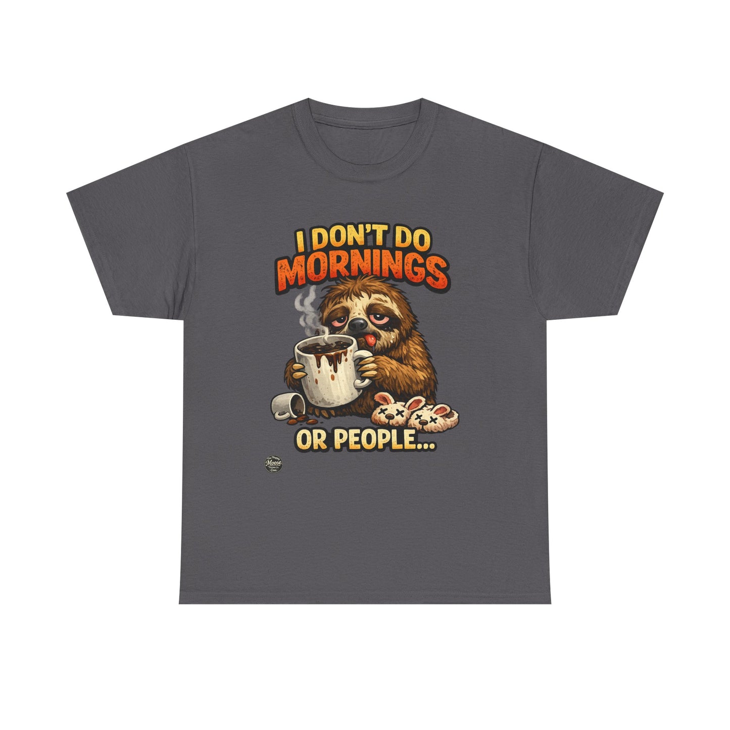 Sloth 'I Don't Do Mornings or People' Graphic Tee - Funny Coffee Shirt for Lazy Morning Lovers