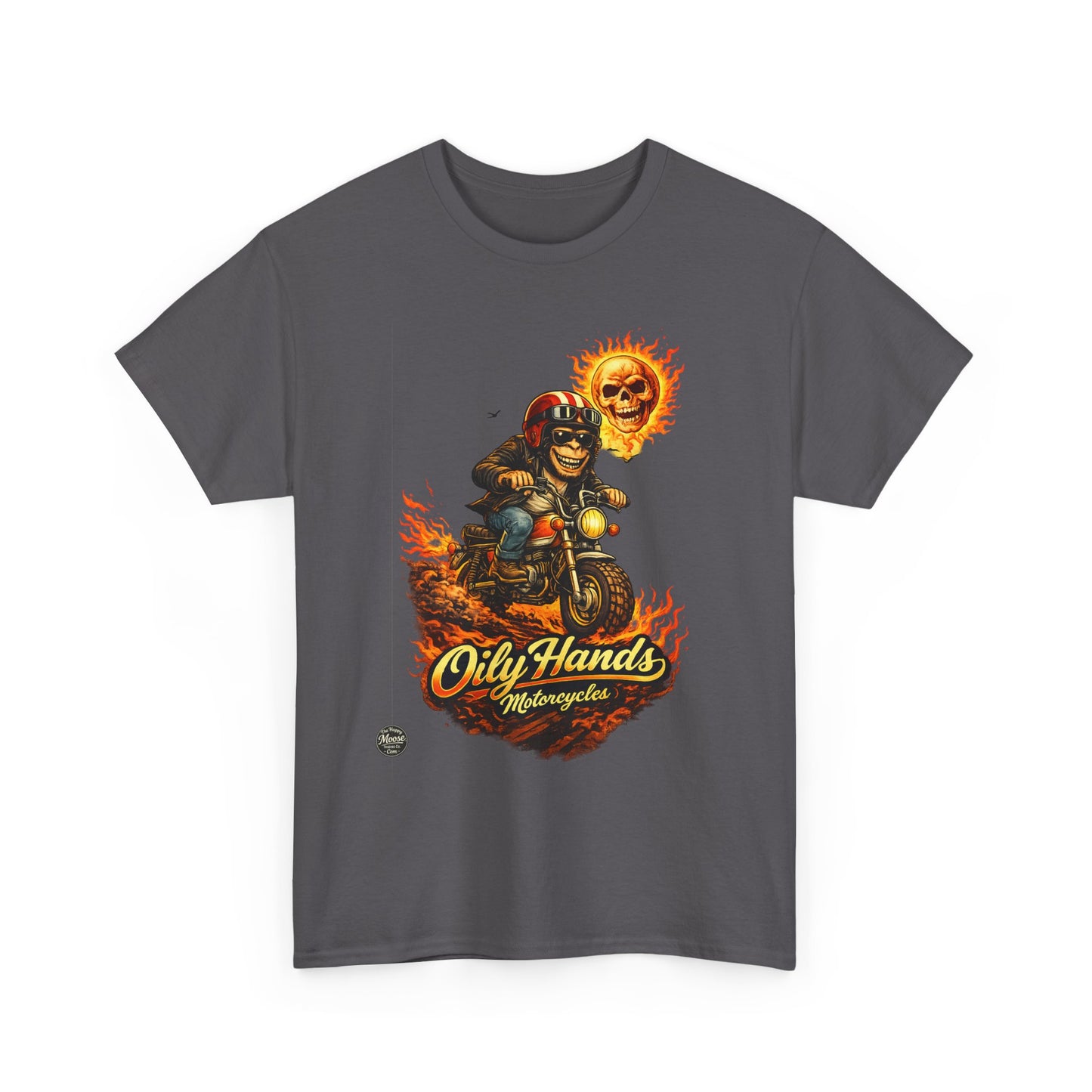 Oily Hands Biker Skull Motorcycle Tee — “Oily Hands” Vintage Ride T-Shirt #002 E