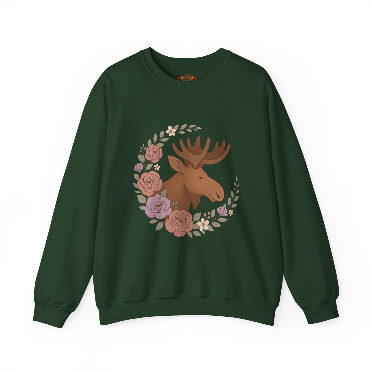 Moose Floral Crewneck Sweatshirt — Rustic Woodland Animal Sweatshirt