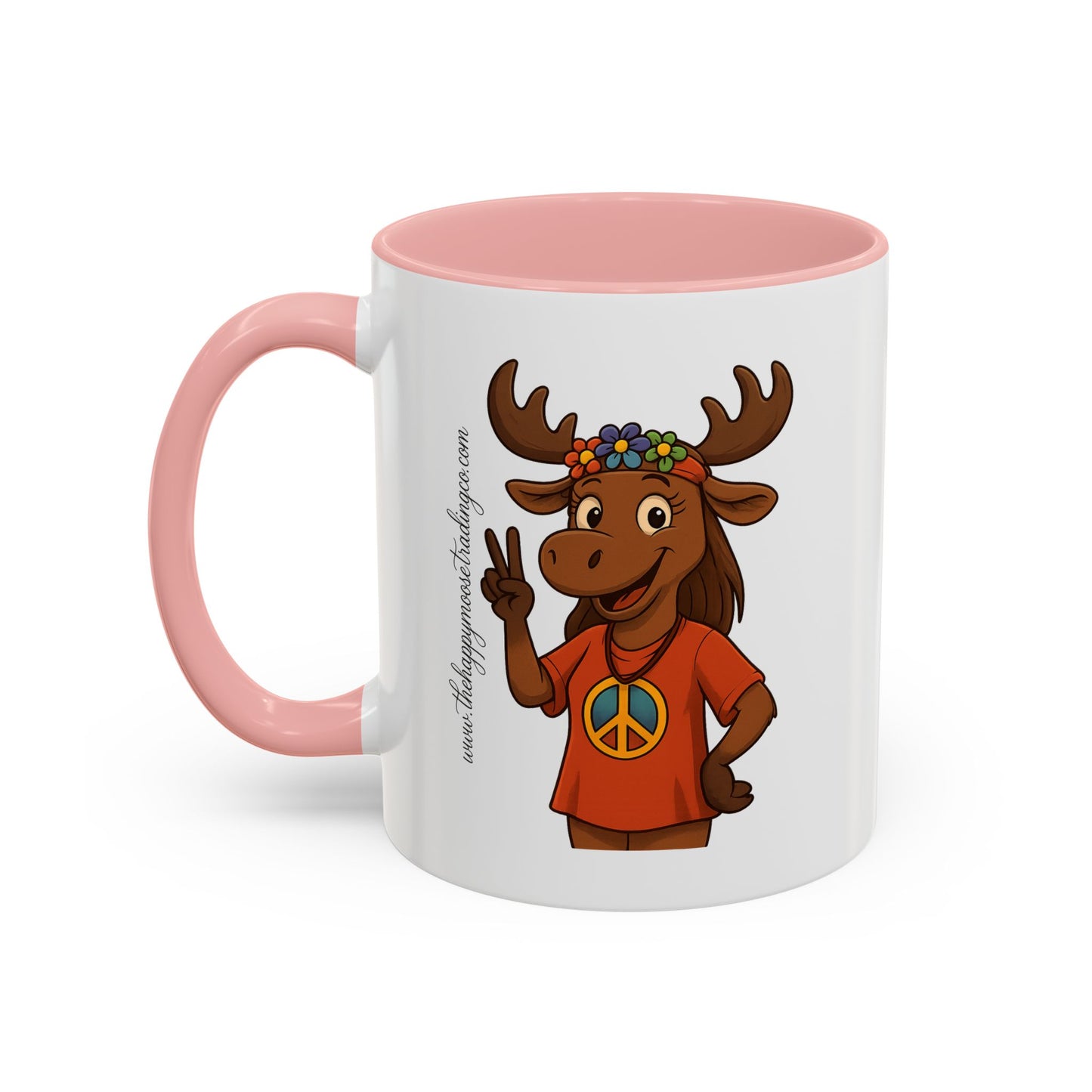Peace Sign Moose Accent Coffee Mug — Hippie Moose with Flower Crown (11/15oz)