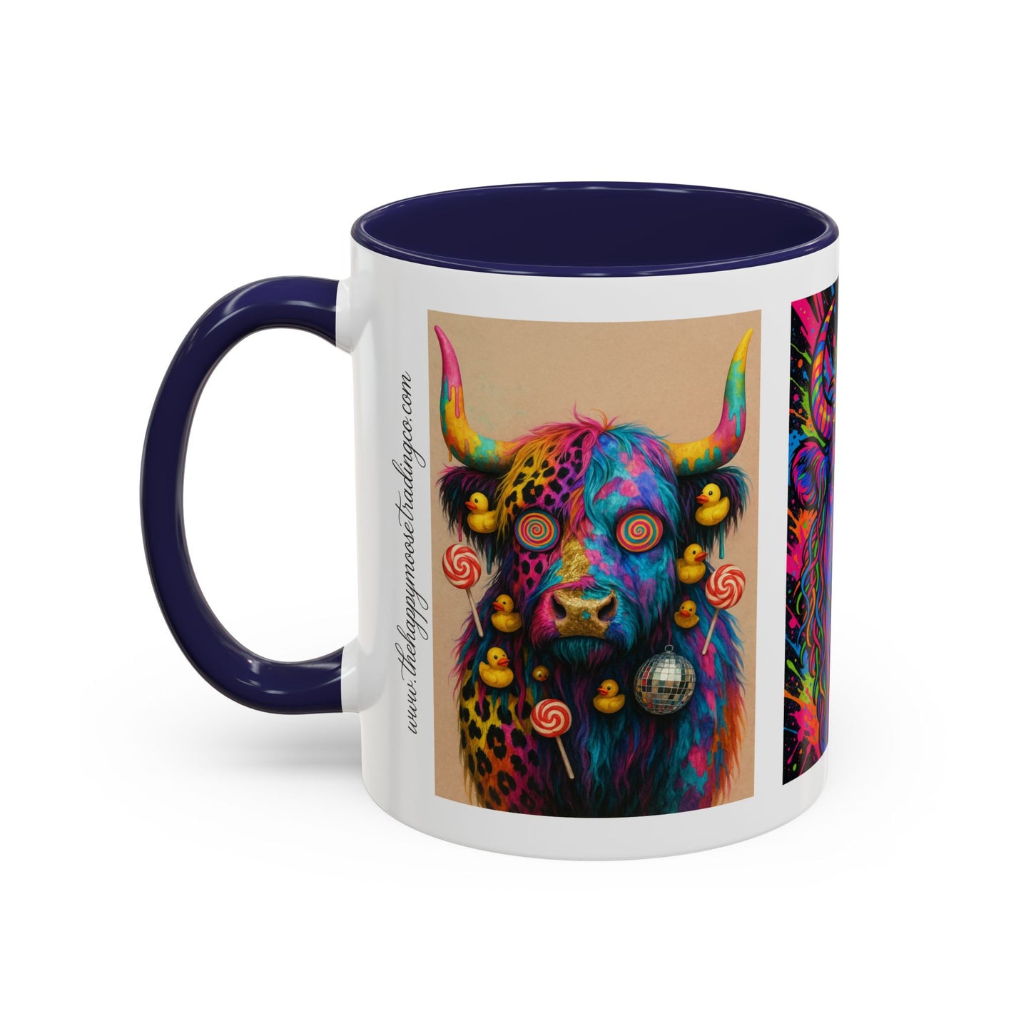 Psychedelic Highland Cow Accent Coffee Mug — Colorful Neon Farm Animal Art (11/15 oz)