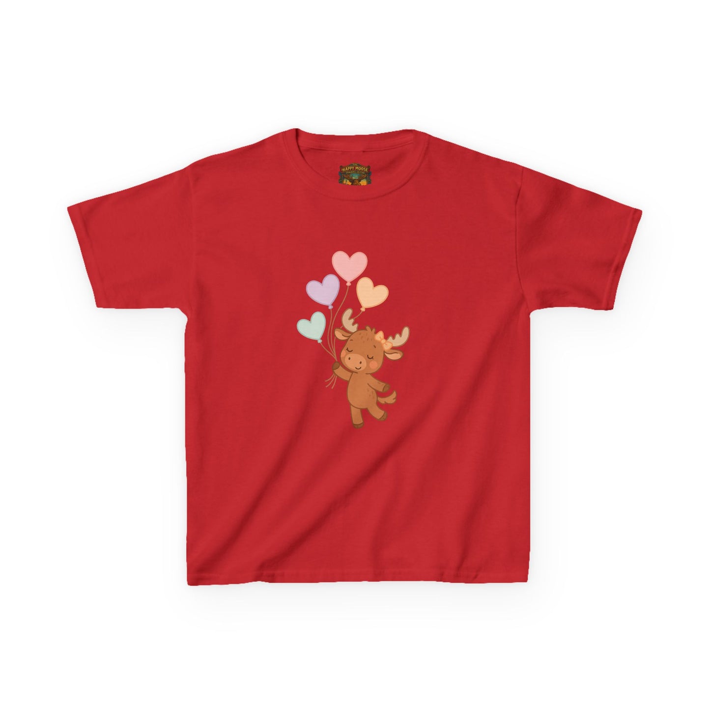 Kids Tee — Cute Moose Holding Heart Balloons | Toddler Gift