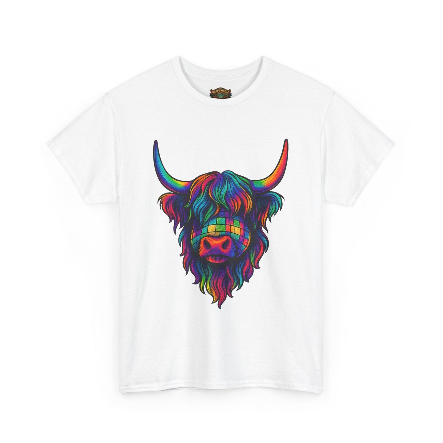 Highland Cow Graphic Tee — Colorful Psychedelic Scottish Highland Cattle T-Shirt