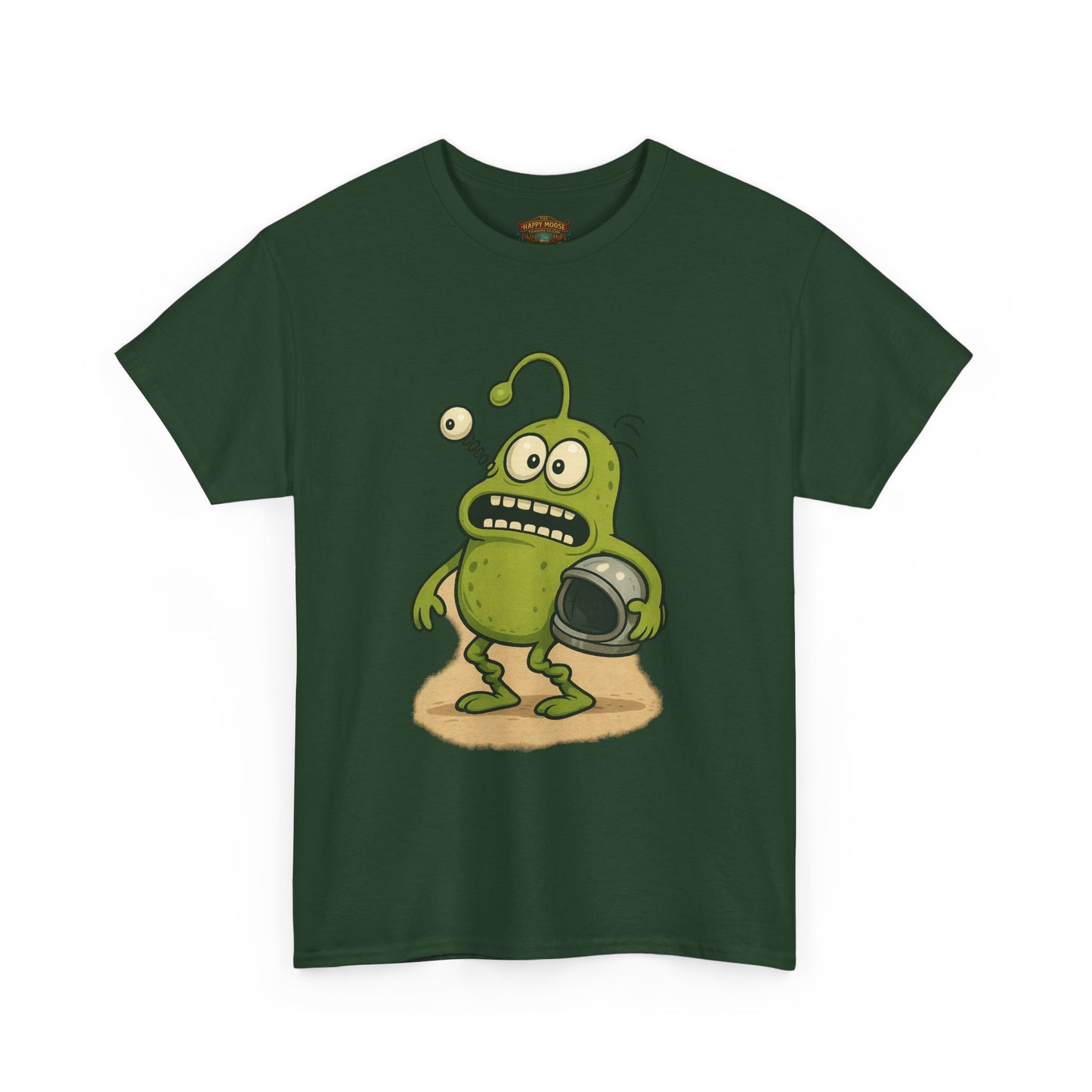 Green Alien Cartoon Tee | Funny Space Monster Illustration