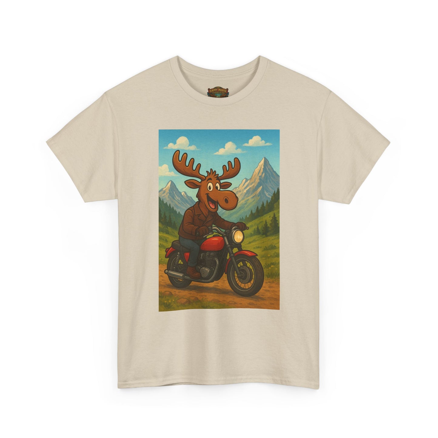 Happy Moose Motorcycle T-Shirt | Vintage Biker Moose Illustration
