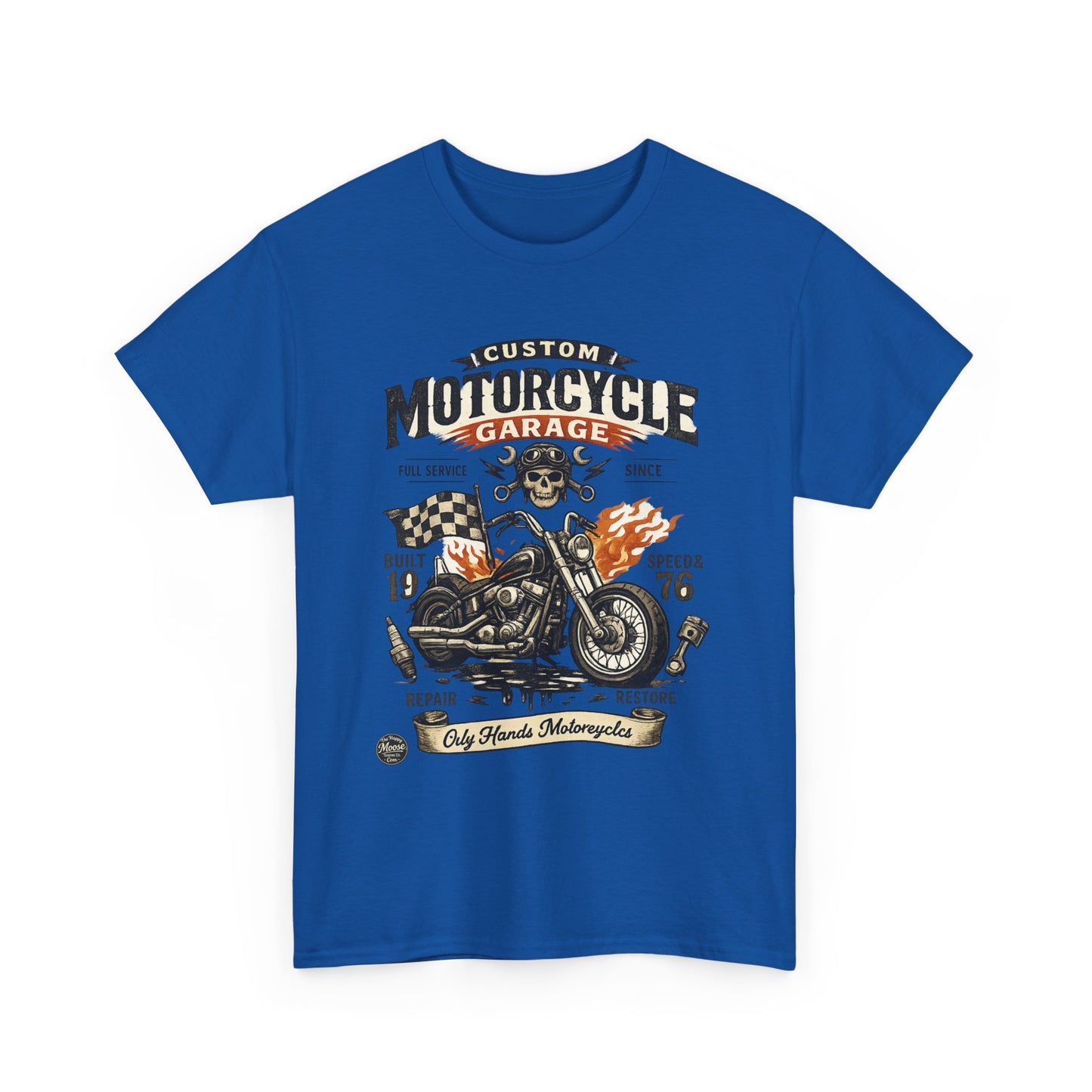 Oily Hands Motorcycle Garage Tee — Vintage Biker Skull & Chopper T-Shirt #021 E