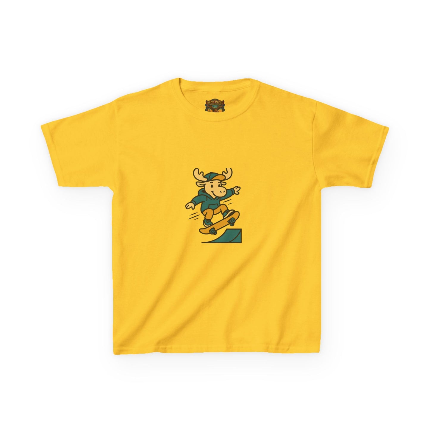 Kids Skateboarding Moose T‑Shirt — Cute Outdoorsy Cartoon Tee for Kids