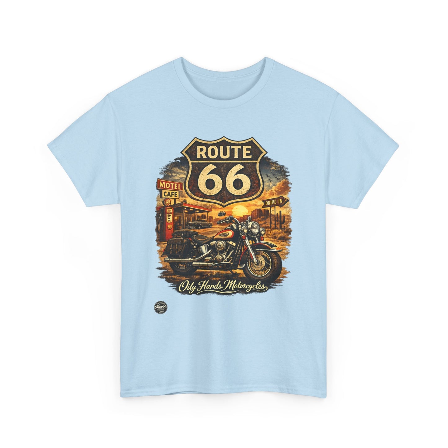 Oily Hands Route 66 Motorcycle Tee — Oily Hands Vintage Biker Retro Shirt #019 E
