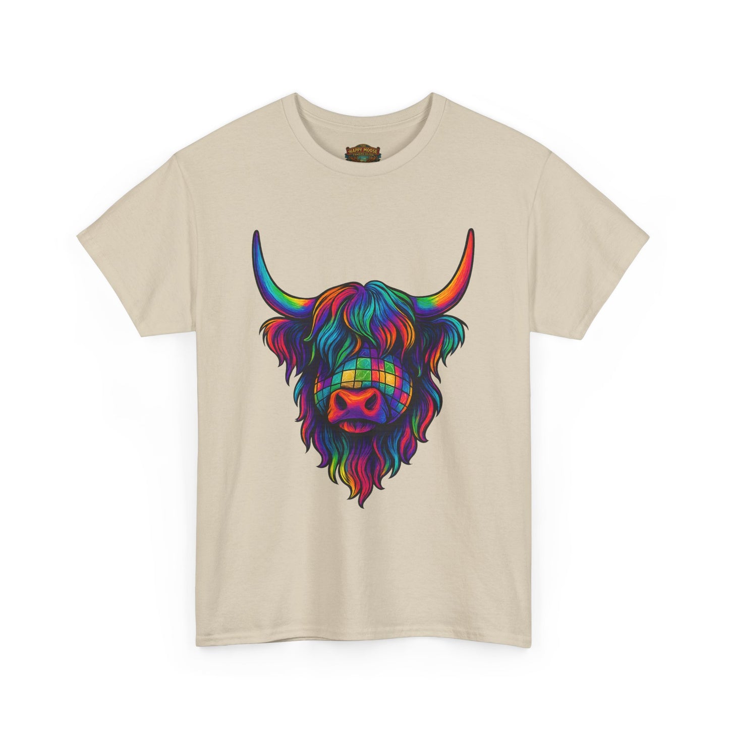 Highland Cow Graphic Tee — Colorful Psychedelic Scottish Highland Cattle T-Shirt