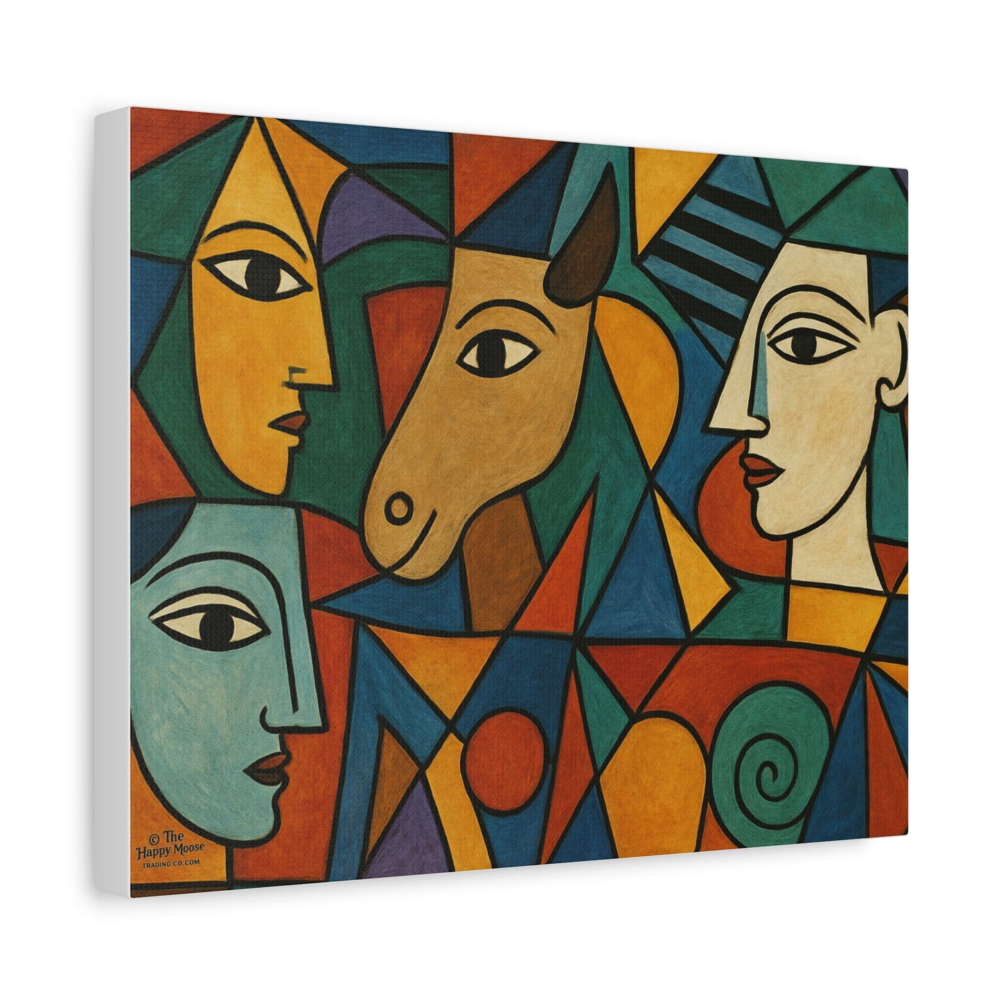 Abstract Cubist Faces Canvas Print — Colorful Stretched Wall Art